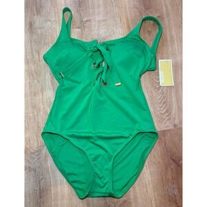 MICHAEL Michael Kors Green One-Piece Swimsuit Lace Up Corset NWT‎ Size 10